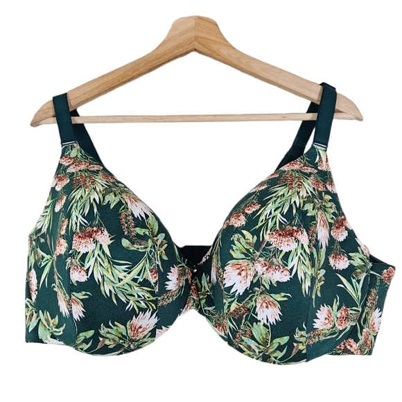 Lane Bryant Cacique Green Floral Lightly Luned Full Coverage Bra 46DD - Picture 3 of 6